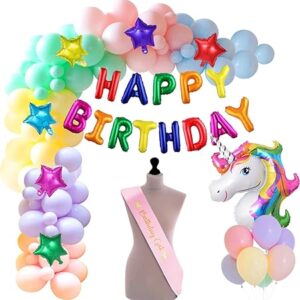Theme Decorate Rubber Unicorn Theme Birthday Decoration Kit - 51Pcs Set for Girls, Baby, Multicolor