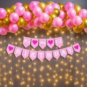 Theme Decorate 6 Months Birthday Decorations for Girl - 32Pcs ,Pink & Glod Balloon, Banner With Warm Lights ,Half Birthday Decorations For Baby Girl, 1/2 Bday Decoration for Girls
