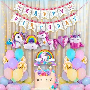 Theme Decorate Unicorn Birthday Decorations for Girls -50 Pcs, Birthday Decoration Items For Girl, Kids, Unicorn Theme Decorations Kit With Cake Topper