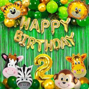 Theme Decoarte Jungle Theme Birthday Decoration Kit for Boys – 50 pcs 2nd Birthday Decoration for Boys with Animal Theme Birthday Decorations, 2ft huge animal foil balloon (Latex,Foil)